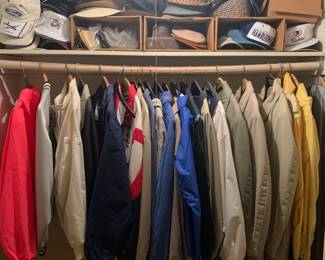 Men’s  jackets and  caps and hats   a lot of vintage ones  Fedora  snap backs 