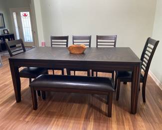 Table and 5 Chairs with a bench