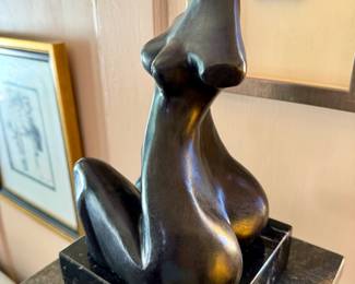 Harold Athey (American, b. 1920), “Ecstasy (Seated Nude),” patinated bronze on a marble base, titled on plaque mounted on base
