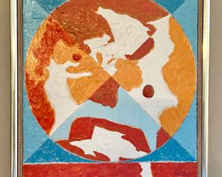 John Clemmer “Circle Orange,” oil on panel, signed
