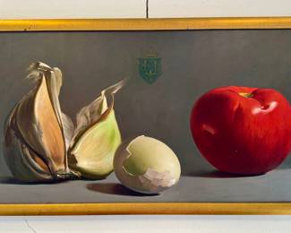 Auseklis Ozols “The French Royal Family (Still Life of Garlic, Egg and Tomato),” oil on canvas, 1996
