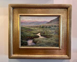 Lee Stroncek (Montana, b. 1952), “Sunset with Fisherman,” oil on canvas, 1994, signed
