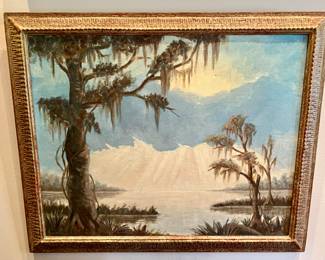John Alva Clark, “Bayou Landscape,” oil on canvas, 1964, signed
