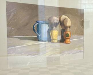 Auseklis Ozols “Still Life of Shaving Brush and Mug,” watercolor
