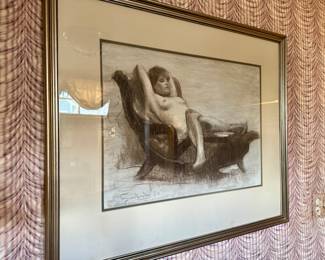 Phil Sandusky (New Orleans, b. 1957), “Reclining Female Nude,” charcoal on paper, 1986, signed
