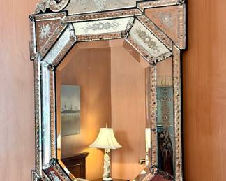 Venetian early to mid 20th c. etched glass mirror
