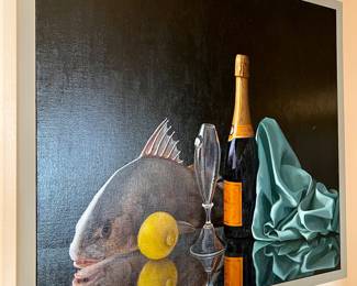 David Longenecker (New Orleans, 20th c.), “Drum & Flute,” oil on canvas, signed
