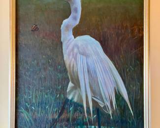 E. V. Benjamin (New Orleans, 20th c.), “Great White Heron,” oil on canvas, initialed
