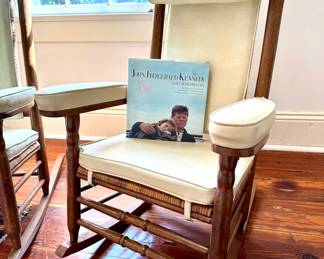 Two Lawrence J. Arata-style “John F. Kennedy” rocking chairs, upholstered in vintage vinyl 
