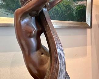 Gustave Gurschner Art Noveau bronze and nautilus shell lamp, early 20th c.
