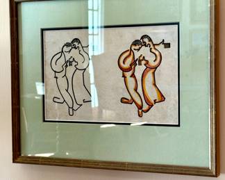 John McCrady (American, 1911-1968), “The Tasters: Art Deco Cartoon,” felt tip pen on paper, 1932, titled and dated on label en verso
