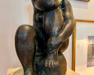 Felipe Castañeda (Mexican, b. 1933), “Seated Woman,” patinated bronze sculpture, 1974, signed and numbered
