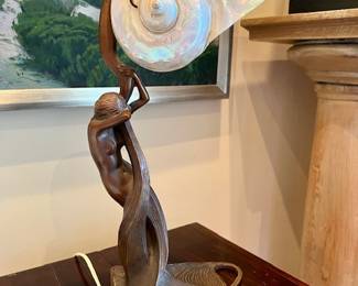 Gustave Gurschner Art Noveau bronze and nautilus shell lamp, early 20th c.
