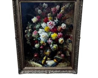 $500 USD     Original Floral Still Life Signed Oil Painting on Canvas LF172-4    Description: This is an exemplary work by the artist, it will be a stunning addition to any space. Very large in scale with an intricate gold gilt frame. 

Dimensions:  59 x 46.25 x 3.5 in

Condition: Excellent condition with only minor signs of wear consistent of use and age.  Please see the photos for more detail.

Location: Local pick up Lake Oswego, OR.  Shipper suggestions available upon request.       https://goodbyhello.com/products/copy-of-aaron-brothers-wall-art-lf172-3?_pos=34&_sid=28da430bc&_ss=r