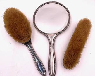 $250 USD     Three piece Sterling Silver Brush Mirror Clothing Brush Set SK92-34     Condition: Bristles are in good condition.  Mirror face is in good condition.  Silver needs to be polished.

Dimensions: 11" long

Local pick up Bethesda, MD.  We will ship for a fee.     https://goodbyhello.com/products/three-piece-sterling-silver-brush-mirror-clothing-brush-set-sk92-34?_pos=2&_sid=28da430bc&_ss=r