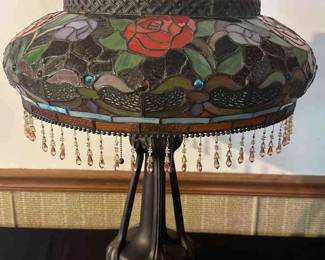 Large Vintage Beaded Ornate Tiffany Style Lamp 