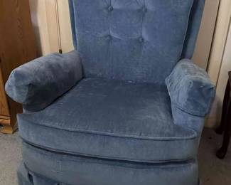 Plush Blue Velvet Upholstered Swivel Seater 