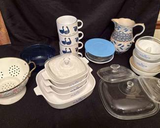 Blue And White Theme Corning Ware, Pyrex, And More 