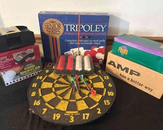 Assorted Games Cards  Shufflers, Darts, Checkers, Poker