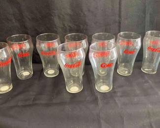 CocaCola 10 Pc 7 Redlettered Bell Glasses 