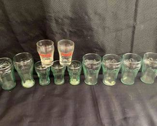 CocaCola Miniature Embossed Greenglass And CocaCola Shot Glasses