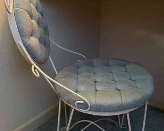 Vintage Baby Blue Upholstered Vanity Chair 
