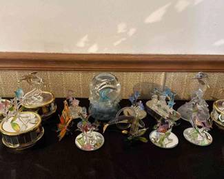 Vintage Glass Dolphin, Bird Butterfly Figurines 