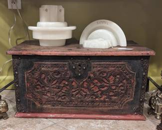 Turn of the century Anglo inc handled trunk, Antique Italian Marble Converted bookends