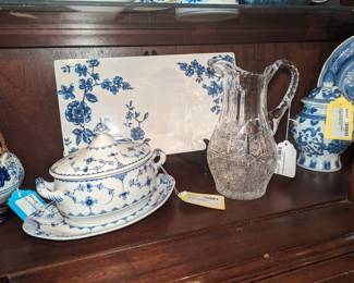 Furnivals Lidded Small Tureen or Gravy Boat, Vintage cut glass pitcher