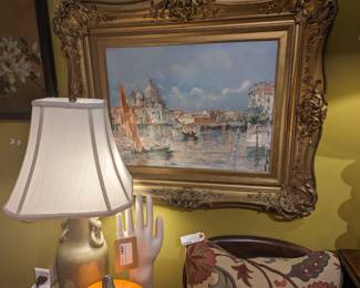 Hand Painted oil on ceramic Framed Venice scene