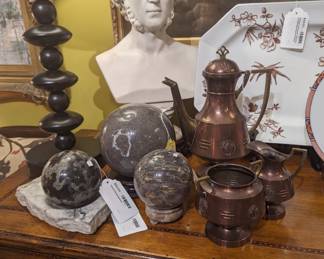 Copper tea set, Natural stone spheres