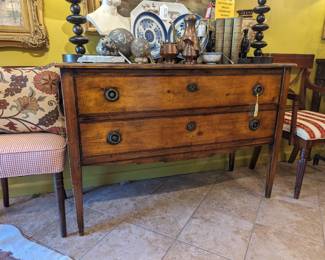 Wood and inlay 2 drawer chest of drawers