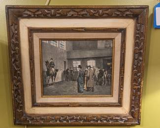 Framed hand colored wood cut