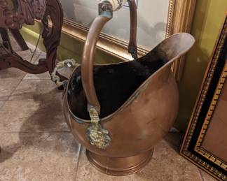 Copper Coal Scuttle with ceramic blue and white handle