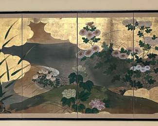 4Panel Floral Asian Art Hanging Wall Screen