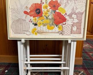 4 Vintage ARTEX Folding TV Trays With Stand