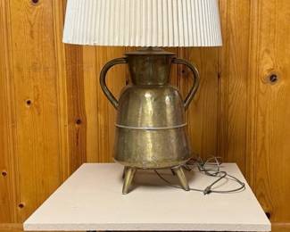 Brass Colored Metal Lamp And Side Table 