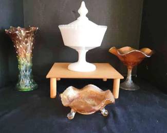 Fenton Silver Crest Candy Dish, Footed Bowl, Northwoods Carnival Glass Vase More