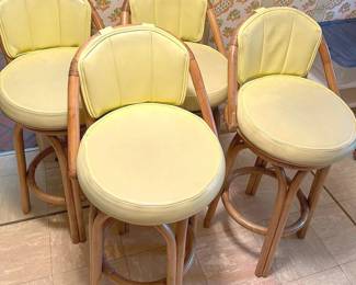 4 Vintage Rattan Bar Stools