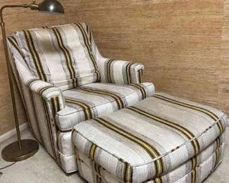 Hendredon Reading Chair Ottoman With Adjustble Brass Lamp  Vintage