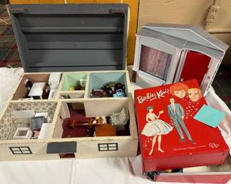 1960s Barbie Dolls, Red Carrying Case, Dollhouses