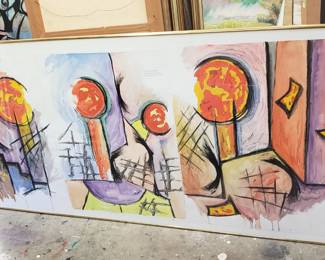 David Crown watercolor/pen on paper, framed triptych