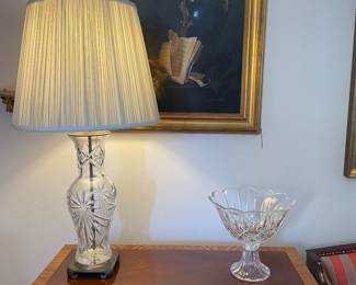 Beautiful crystal lamp, Gorham Lady Anne anniversary centerpiece bowl, G. Stewart painting 