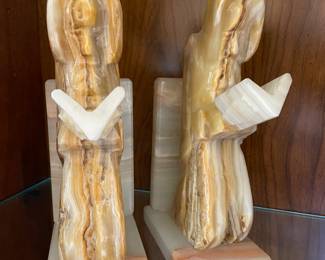 Carved onyx monk bookends 