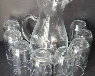 Etched Pitcher And Glasses