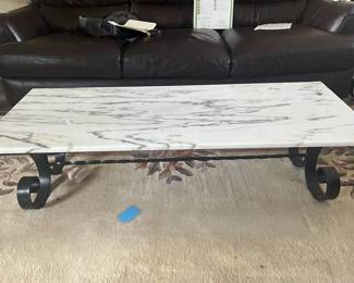 Marbled-Topped Wrought Iron Coffee Table :: 54"X20"X15"