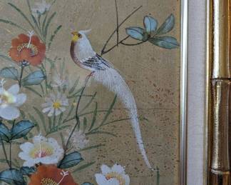 Asian Themed Print With Golden Bamboo Styled Frame 15.5" X .5"