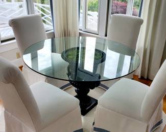 4 dining chairs white with blue trim. $500