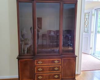 Hickory China cabinet. Lowest glass shelf broke. 54"W x 79.5"H x 15.5"D. $275