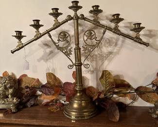 Antique Brass Gothic Religious Folding Candelabra